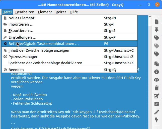 CopyQ-Anzeige