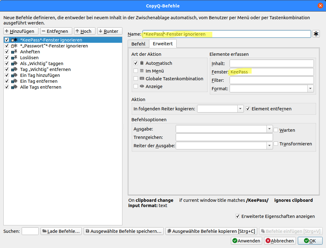 CopyQ-KeePass-ignorieren