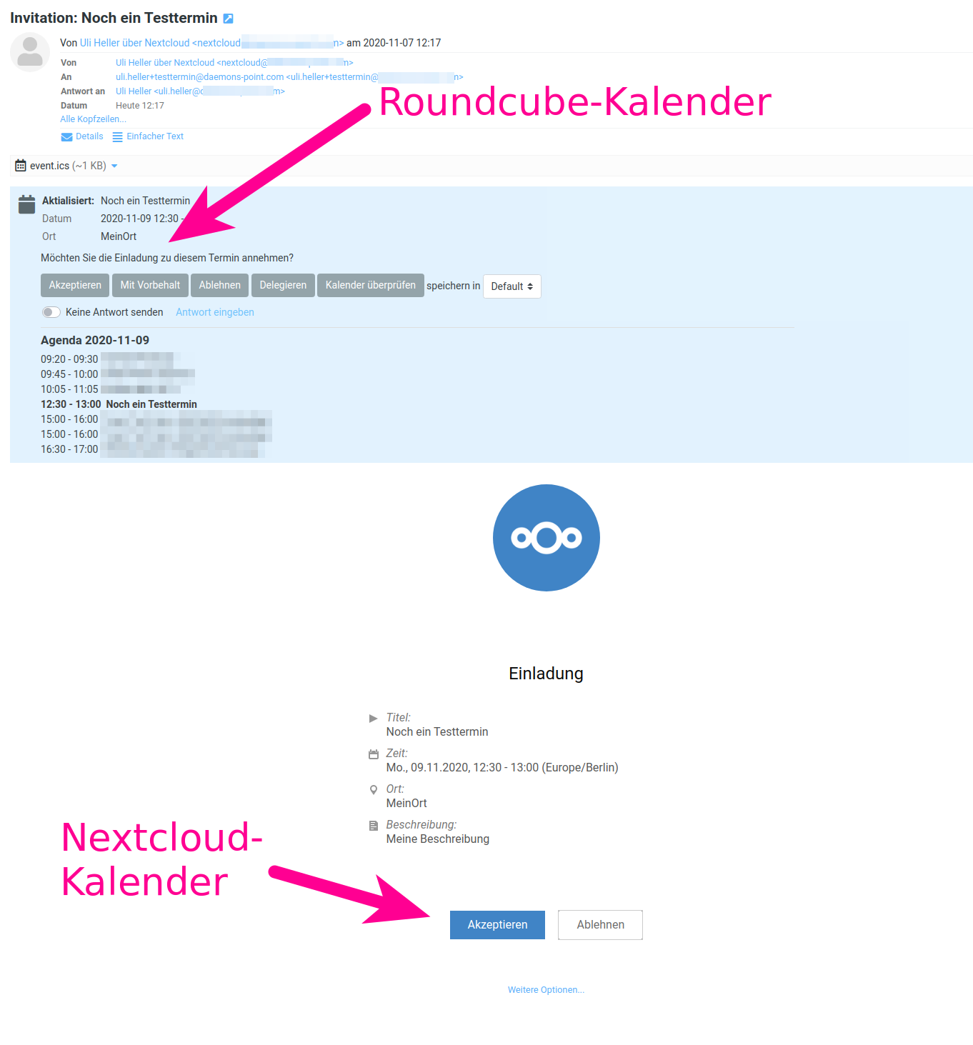 Nextcloud-Einladung in Roundcube